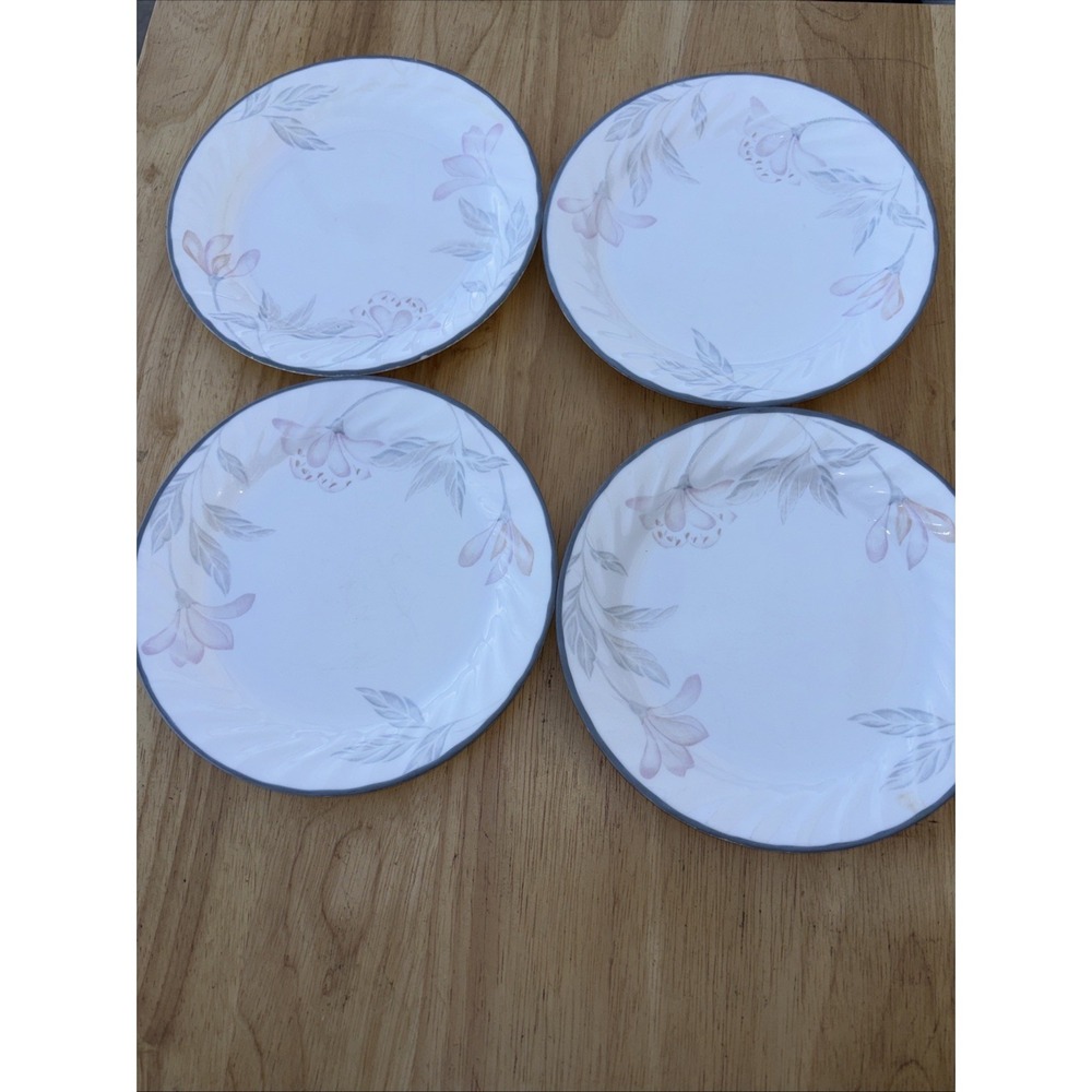 Set of 4 Corelle Pink Trio dessert sandwi Plates Swirl Edge Pastel Floral 7.25"